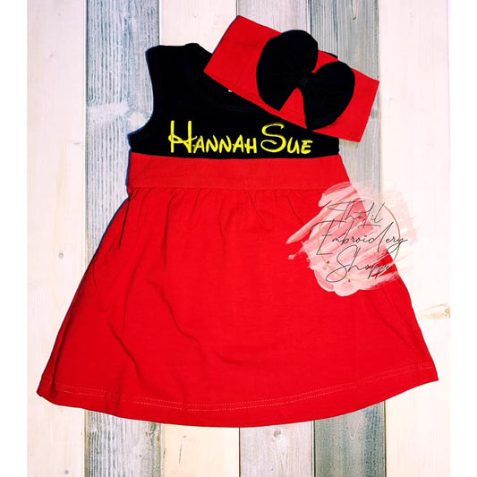 MINNIE {OR ALABAMA} INSPIRED DRESS WITH MATCHING HEADBAND