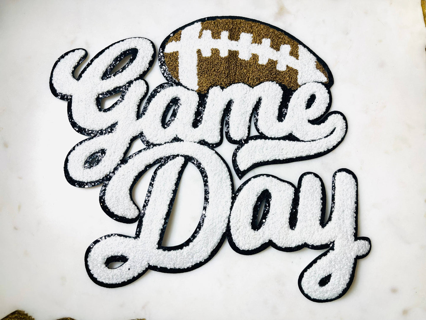 GAME DAY FOOTBALL CHENILLE PATCH - WHITE