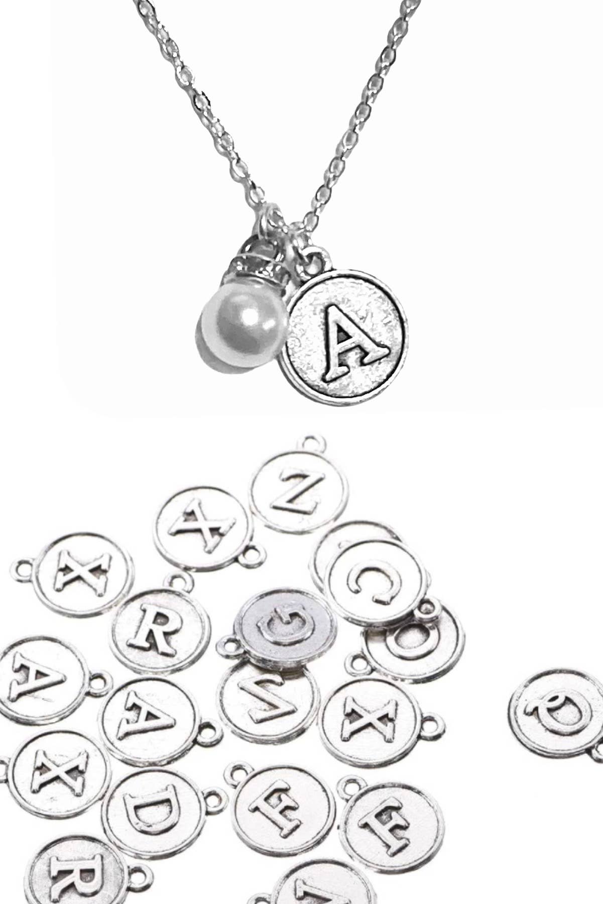 Handmade Silver Initial Letter & Pearl Cluster Necklace