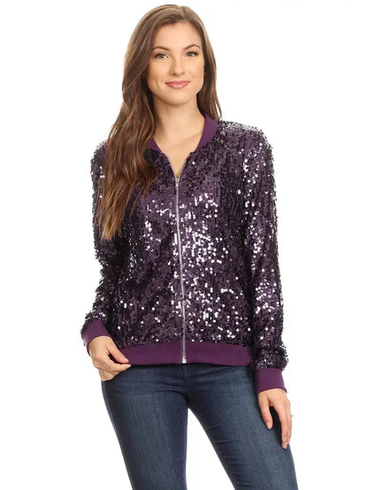 PURPLE SEQUIN BOMBER JACKET