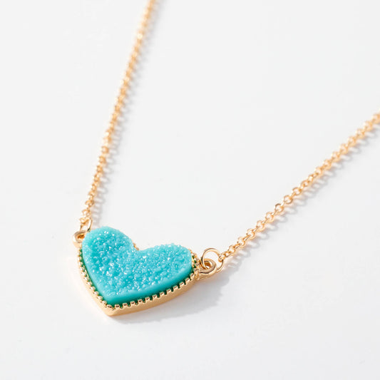 Heart Druzy Stone Charm short Necklace