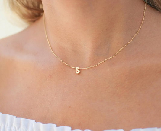 GOLD BLOCK INITIAL NECKLACE - 16"