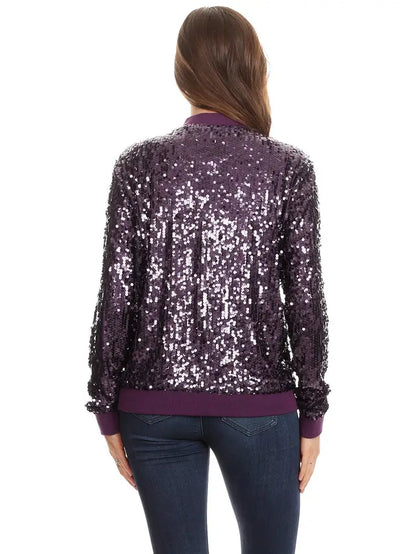 PURPLE SEQUIN BOMBER JACKET