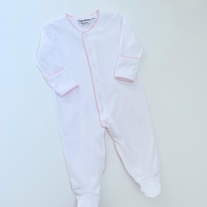 ORGANIC COTTON FOOTIE WITH PICOT TRIM AND HIDDEN SNAPS