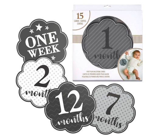 GREY MILESTONE CARD SET (15 MTHS)