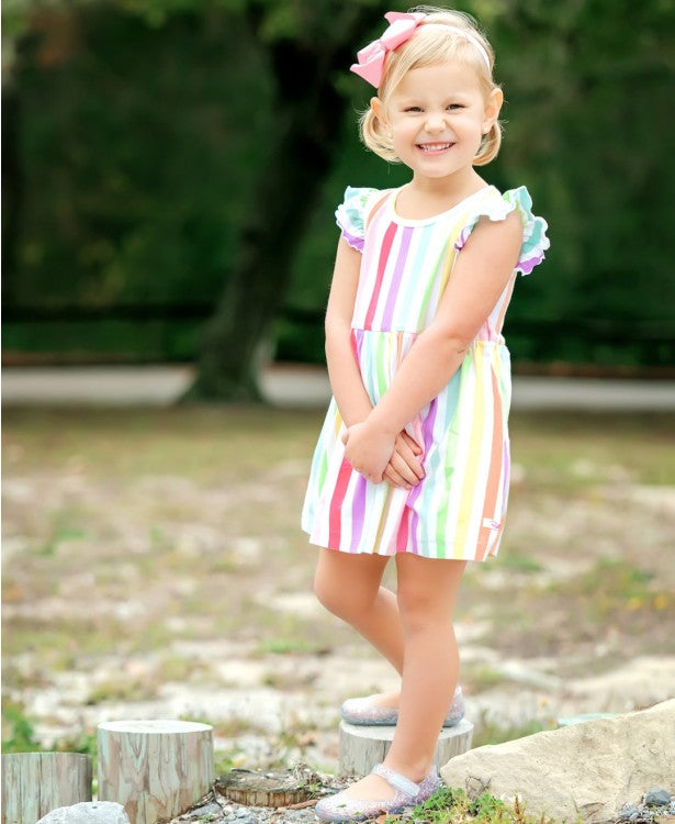 RAINBOW STRIPE FLUTTER DRESS